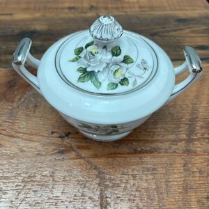 W.R. White Rose 3939 Vintage Sugar Bowl and Lid Platinum Japan